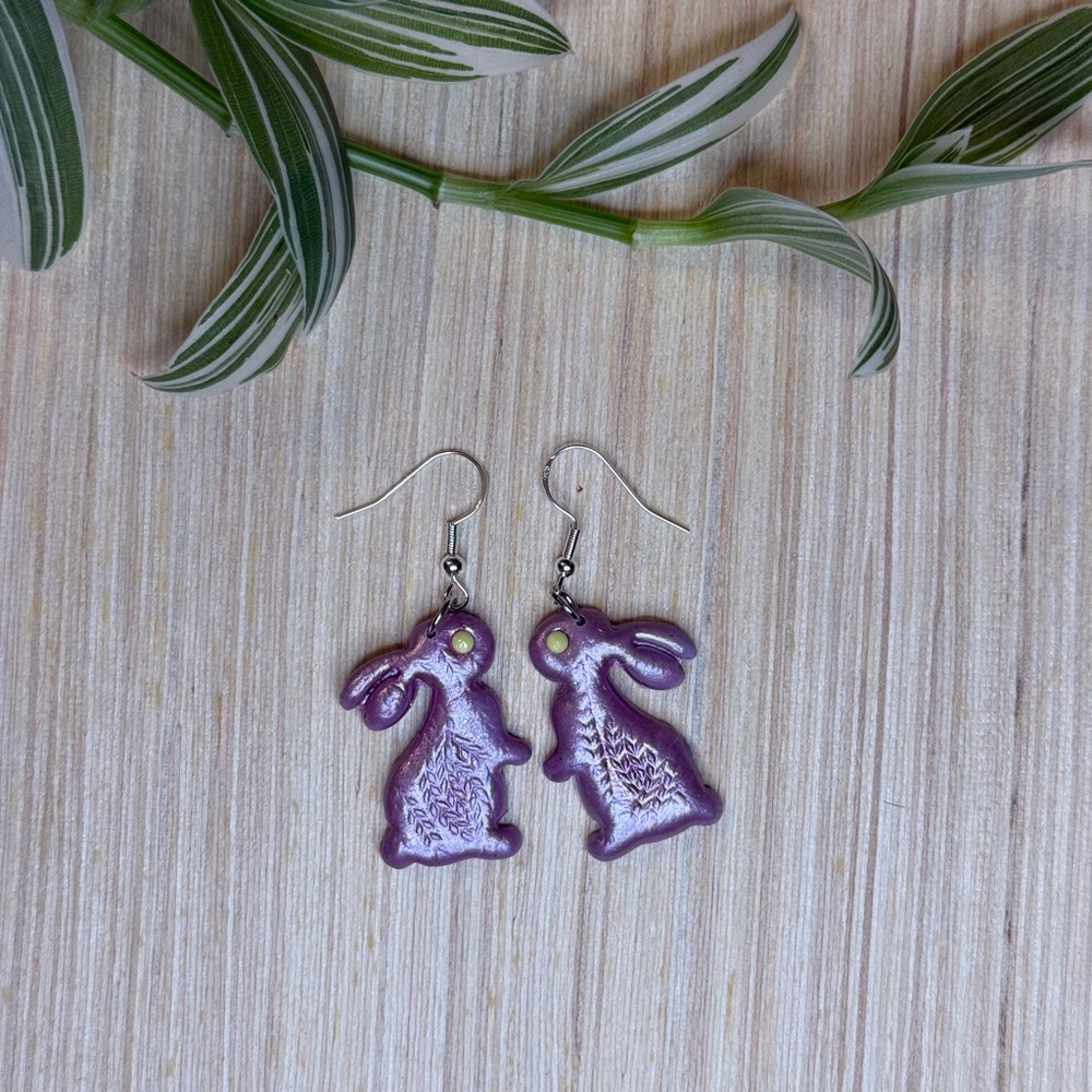 Handmade Bunny Earrings | Mauve Purple | Polymer Clay | Lightweight Dangles